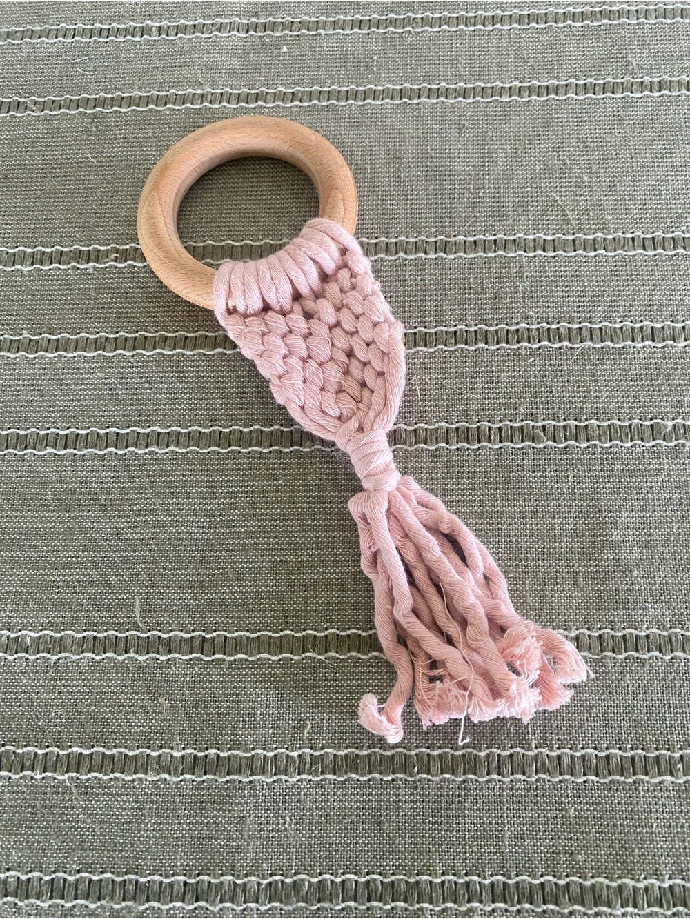 Peach Crochet Baby Teether Sensory Toy, Montessori Wooden Toy Baby Shower Gift